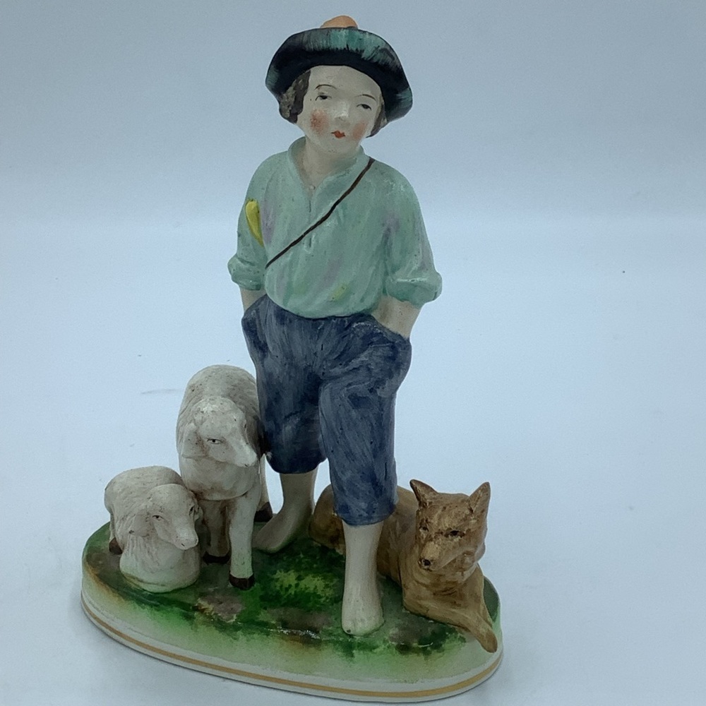 Vintage Maruyama Japan Ceramic Shepherd Boy with Sheep and Dog Figurine
